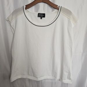 St. John White Cap-Sleeve Knit Top with Contrast Trim Size XL